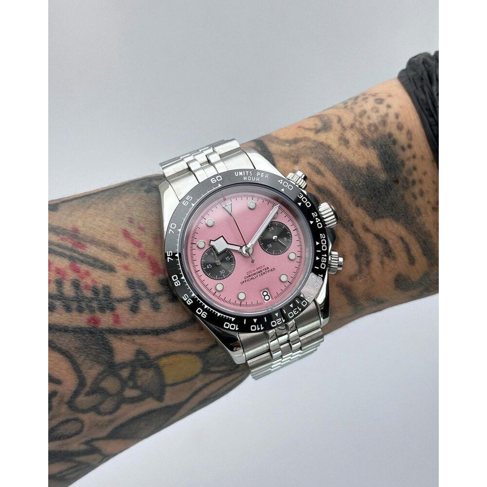 Custom Seiko Mod • No Logo Black Bay Pink Quartz Chronograph • 39.5mm